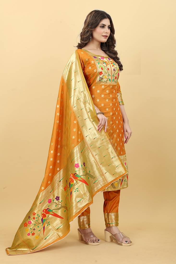 Orange Banarasi Silk Zari Woven Salwar Suit