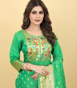 Green Color Banarasi Silk Zari Woven Salwar Suit