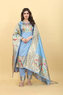 Multi Color Banarasi Silk Zari Woven Salwar Suit 1