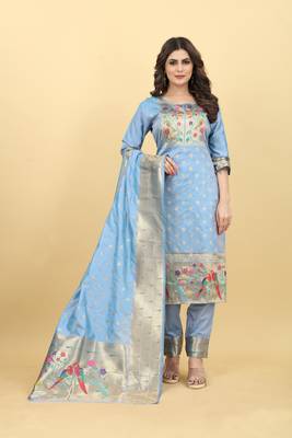 Multi Color Banarasi Silk Zari Woven Salwar Suit 2