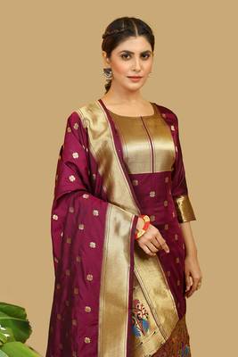Maroon Color Banarasi Silk Zari Woven Salwar Suit 1