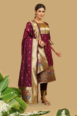 Maroon Color Banarasi Silk Zari Woven Salwar Suit 2