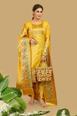 Yellow Color Banarasi Silk Zari Woven Salwar Suit 1