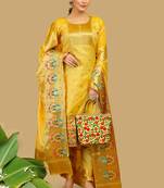 Yellow Color Banarasi Silk Zari Woven Salwar Suit