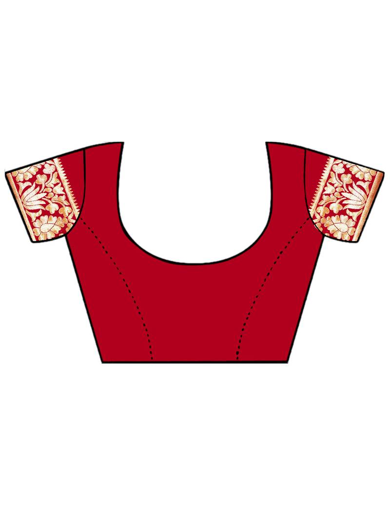 Leeza Store Women'S Red Silk Blend Jacquard Woven Golden Zari Traditional Bandhani Saree With Blouse Pieces