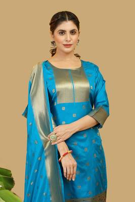 Sky blue Color Banarasi Silk Zari Woven Salwar Suit 1