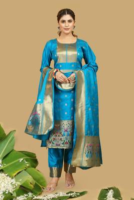 Sky blue Color Banarasi Silk Zari Woven Salwar Suit 2