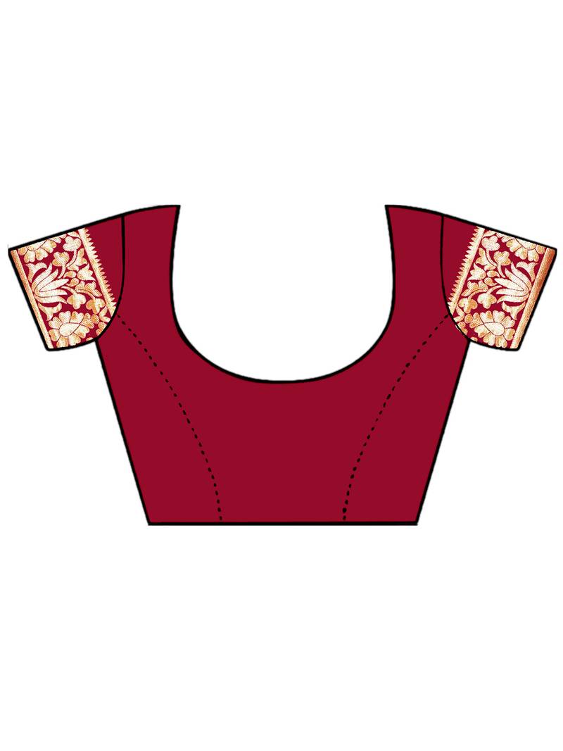 Leeza Store Women's Maroon Silk Blend Jacquard Woven Golden Zari Traditional Bandhani Saree with Blouse Pieces