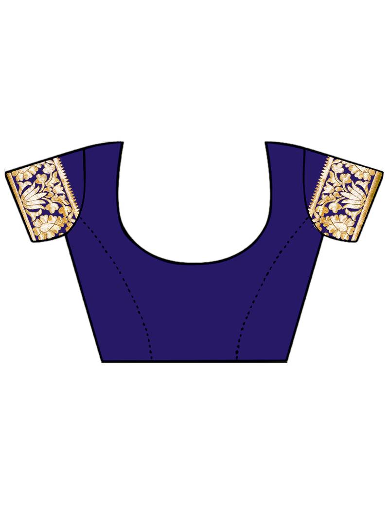 Leeza Store Women'S Navy Blue Silk Blend Jacquard Woven Golden Zari Traditional Bandhani Saree With Blouse Pieces