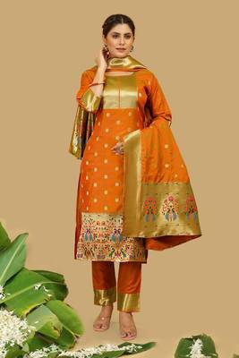 Orange Color Banarasi Silk Zari Woven Salwar Suit 1