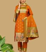 Orange Color Banarasi Silk Zari Woven Salwar Suit