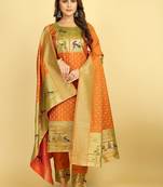 Orange Color Banarasi Soft Silk Golden Zari Mill Print Weaving Salwar Kameez