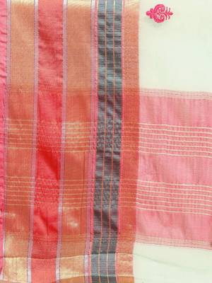 Bluish Green Cotton Silk Traditional Kota Doria Thread Work Butta Butti Paisley Zari Border Saree With Blouse Pieces 5