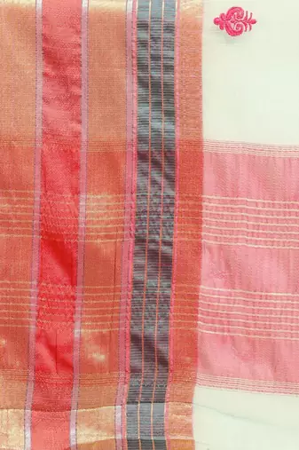 Bluish Green Cotton Silk Traditional Kota Doria Thread Work Butta Butti Paisley Zari Border Saree With Blouse Pieces