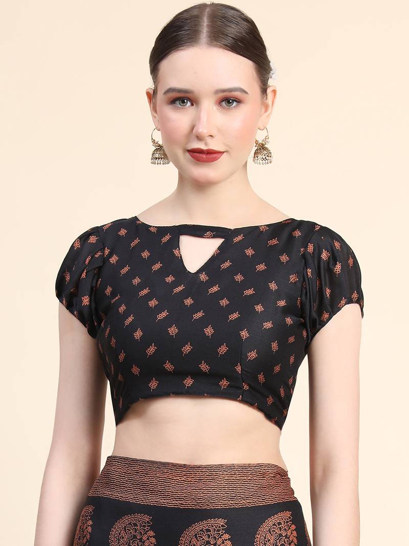 Black Poly Chiffon Fancy Printed Trendy 2023 Tassels Latkan Saree With Running Blouse Piece