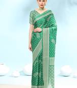 Dark Green Maroon Poly Chiffon Fancy Printed Trendy 2023 Tassels Latkan Saree With Running Blouse Piece