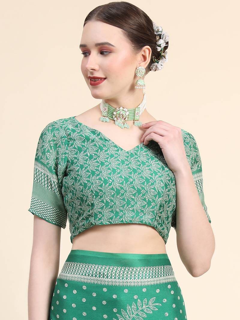 Dark Green Maroon Poly Chiffon Fancy Printed Trendy 2023 Tassels Latkan Saree With Running Blouse Piece