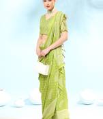Green Poly Chiffon Fancy Printed Trendy 2023 Tassels Latkan Saree With Running Blouse Piece