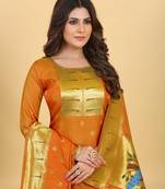 Orange Color Banarasi Soft Silk Golden Zari Mill Print Weaving Salwar Kameez