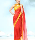 Red Viscose Georgette Latest Design Fancy Printed Trendy 2023 Tassels Latkan Zari Border Saree With Running Blouse Peice