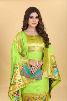 Sky Color Banarasi Soft Silk Golden Zari Mill Print Weaving Salwar Kameez 1