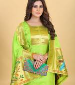 Sky Color Banarasi Soft Silk Golden Zari Mill Print Weaving Salwar Kameez