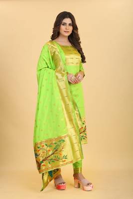 Sky Color Banarasi Soft Silk Golden Zari Mill Print Weaving Salwar Kameez 2