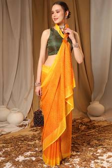 Yellow Chiffon Brasso Trendy Printed Fancy Saree With Running Blouse Piece