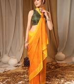 Yellow Chiffon Brasso Trendy Printed Fancy Saree With Running Blouse Piece