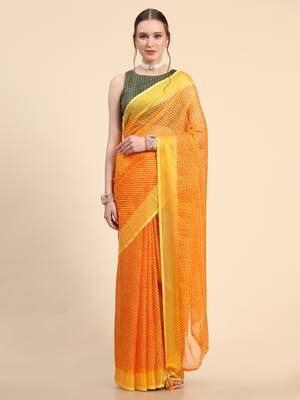 Yellow Chiffon Brasso Trendy Printed Fancy Saree With Running Blouse Piece 2