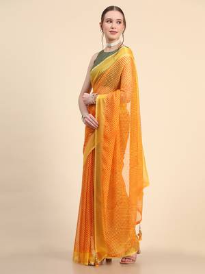 Yellow Chiffon Brasso Trendy Printed Fancy Saree With Running Blouse Piece 3