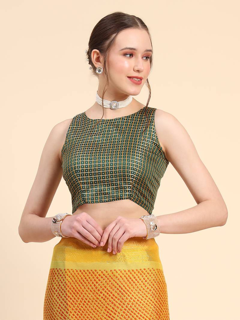 Yellow Chiffon Brasso Trendy Printed Fancy Saree With Running Blouse Piece