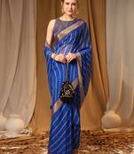 Dark Blue Chiffon Brasso Trendy Printed Fancy Saree With Running Blouse Piece
