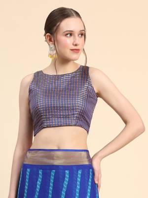 Dark Blue Chiffon Brasso Trendy Printed Fancy Saree With Running Blouse Piece 5