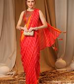 Red Chiffon Brasso Trendy Printed Fancy Saree With Running Blouse Piece