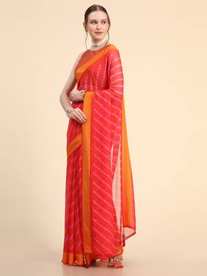 Red Chiffon Brasso Trendy Printed Fancy Saree With Running Blouse Piece 3