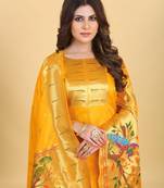 Yellow Color Banarasi Soft Silk Golden Zari Mill Print Weaving Salwar Kameez