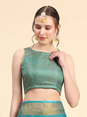 Turquoise Blue Chiffon Brasso Trendy Printed Fancy Saree With Running Blouse Piece 5