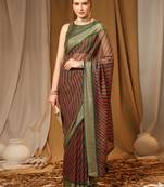 Dark Green Chiffon Brasso Trendy Stripped Printed Fancy Saree With Running Blouse Piece