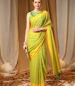Yellow Chiffon Brasso Trendy Stripped Printed Fancy Saree With Running Blouse Piece