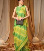 Yellow Green Chiffon Brasso Trendy Leheriya Stripped Printed Fancy Saree With Running Blouse Piece
