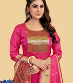 Pink Color Banarasi Soft Silk Golden Zari Mill Print Weaving Salwar Kameez