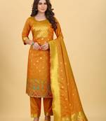 Orange Color Soft Banarasi Silk Golden Zari Weaving Dress Material