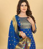 Blue Color Soft Banarasi Silk Golden Zari Weaving Dress Material
