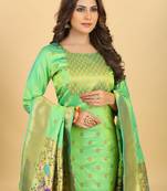 Sky Color Soft Banarasi Silk Golden Zari Weaving Dress Material