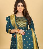 Blue Color Soft Banarasi Silk Golden Zari Weaving Dress Material
