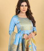 Light blue Color Soft Banarasi Silk Golden Zari Weaving Dress Material