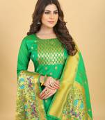 Green Color Soft Banarasi Silk Golden Zari Weaving Dress Material