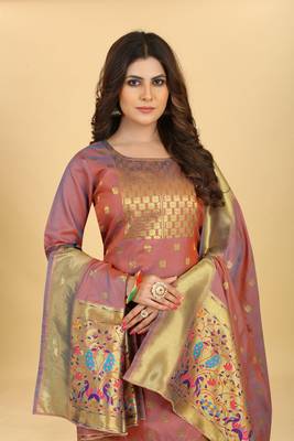 Maroon Color Soft Banarasi Silk Golden Zari Weaving Dress Material 1