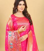 Pink Color Soft Banarasi Silk Golden Zari Weaving Dress Material